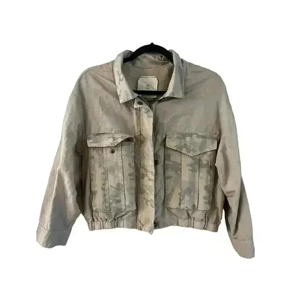 Hei Hei Anthropologie Women’s Linen Cotton Jacket Cargo Pockets Camo Size Medium - Picture 1 of 5